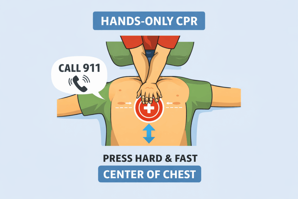 Hands-only CPR demonstration with instructions