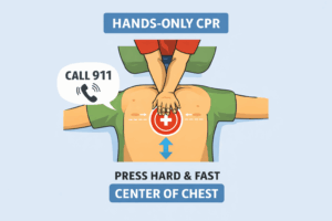Hands-only CPR demonstration with instructions