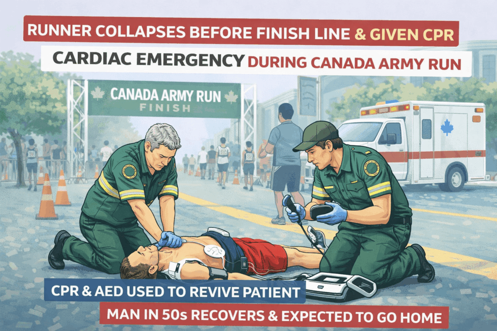 Runner receives life-saving aid at finish line