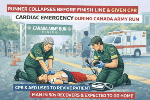 Runner receives life-saving aid at finish line