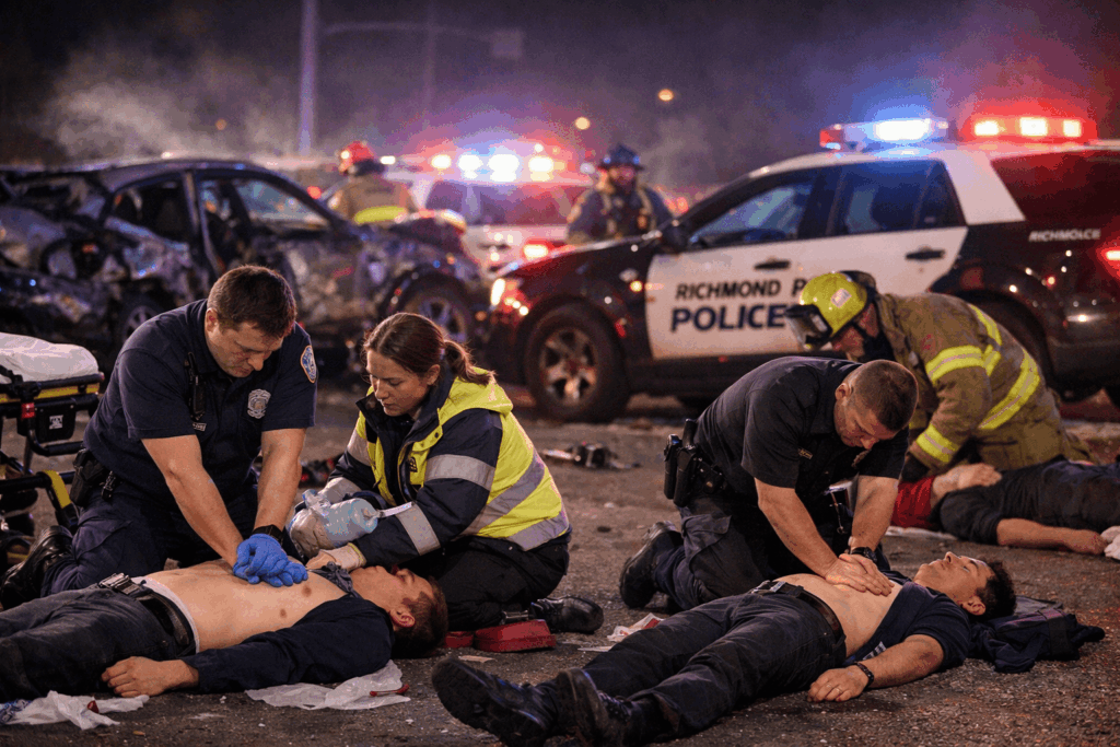 Paramedics perform CPR after a serious overnight car crash in Richmond involving alcohol and speed.