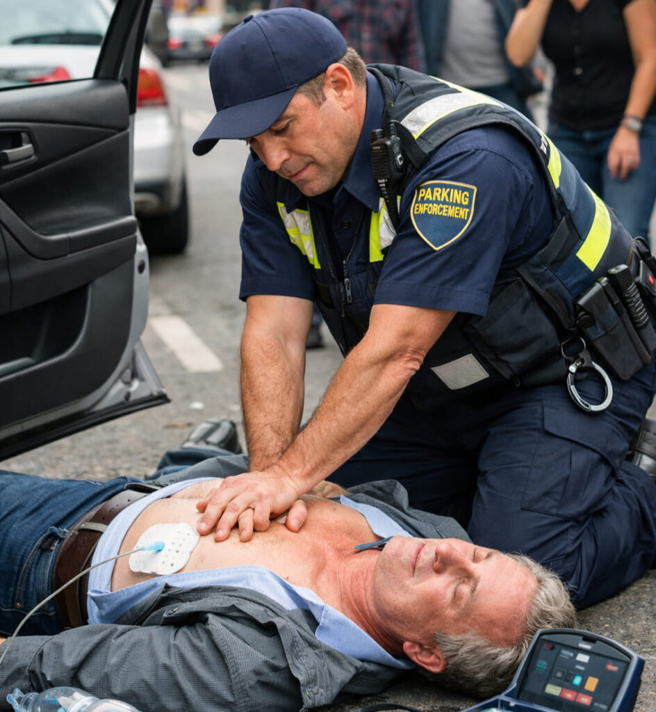 Parking enforcement officer performs CPR on driver suffering a heart attack in Burnaby while awaiting emergency responders.