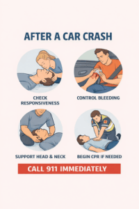 Steps for first aid after crash