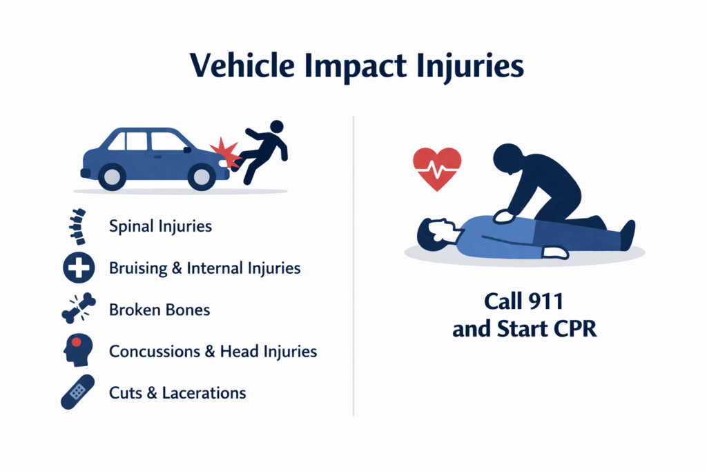Vehicle injury infographic and first aid tips