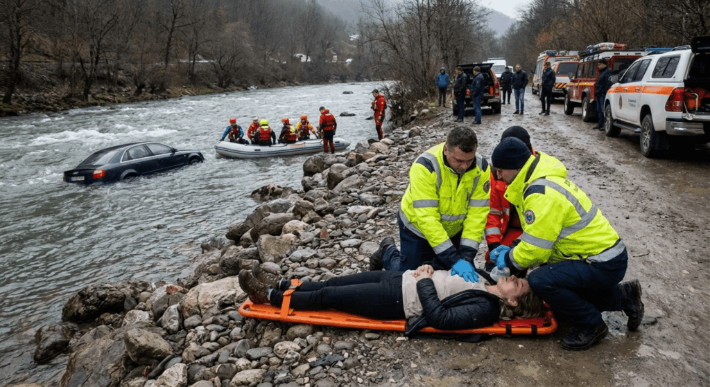 Emergency responders attempt CPR after a car plunges into the Richelieu River in St-Charles-sur-Richelieu