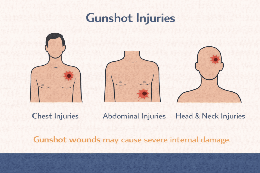 Gunshot injury infographic with body areas