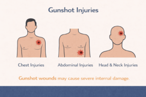 Gunshot injury infographic with body areas