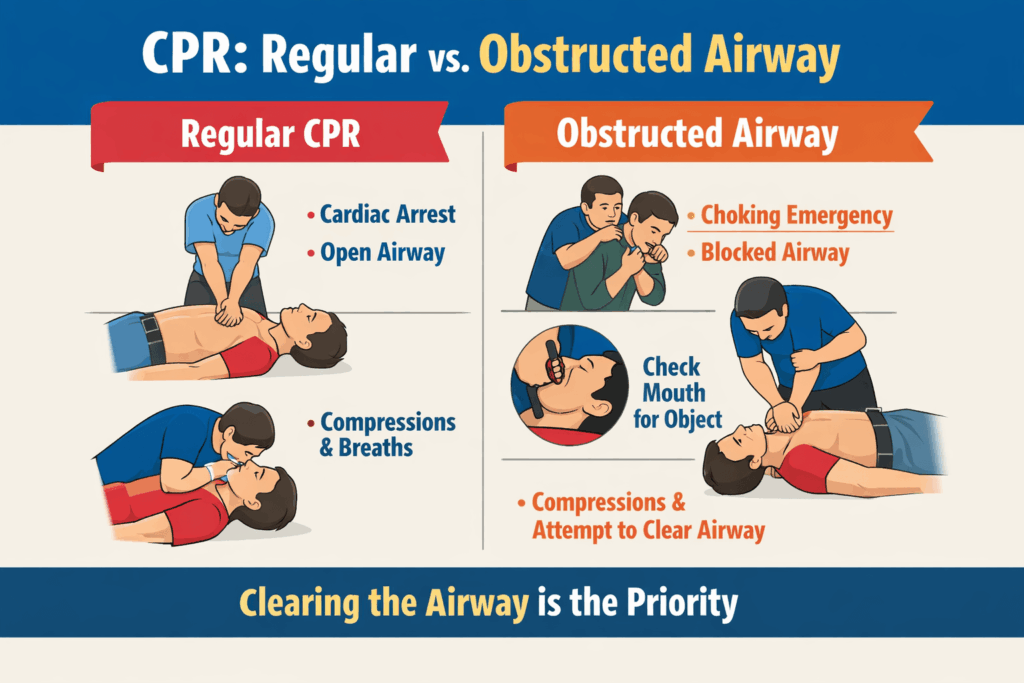 CPR techniques regular vs. obstructed airway
