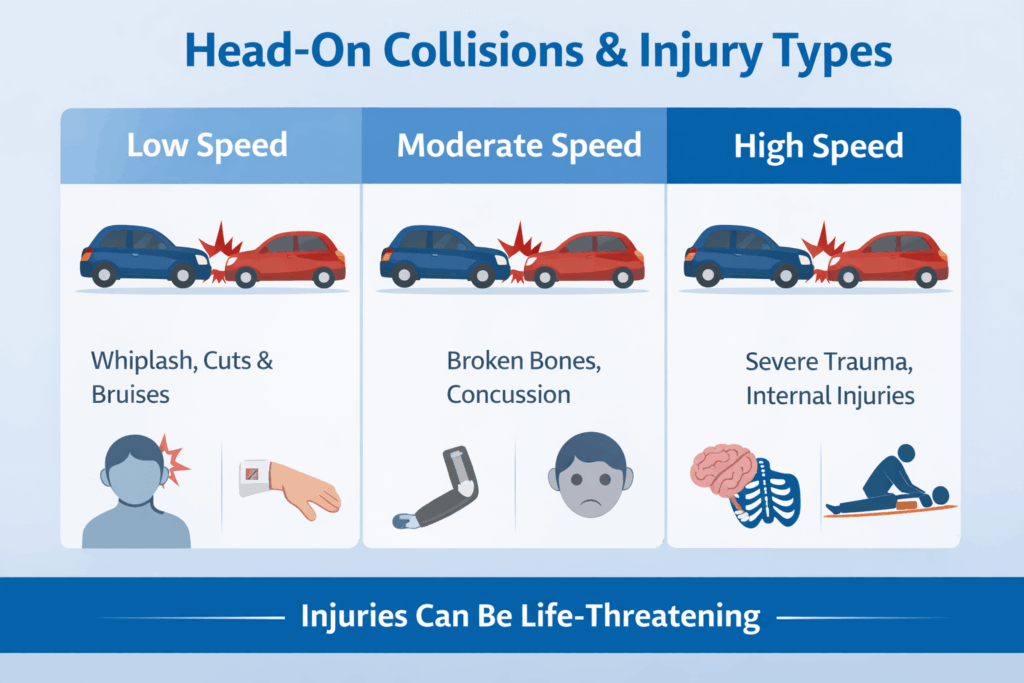 Head-on collision injury types explained
