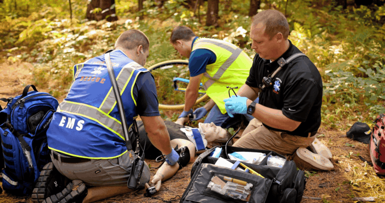 Emergency responders providing life-saving first aid and CPR