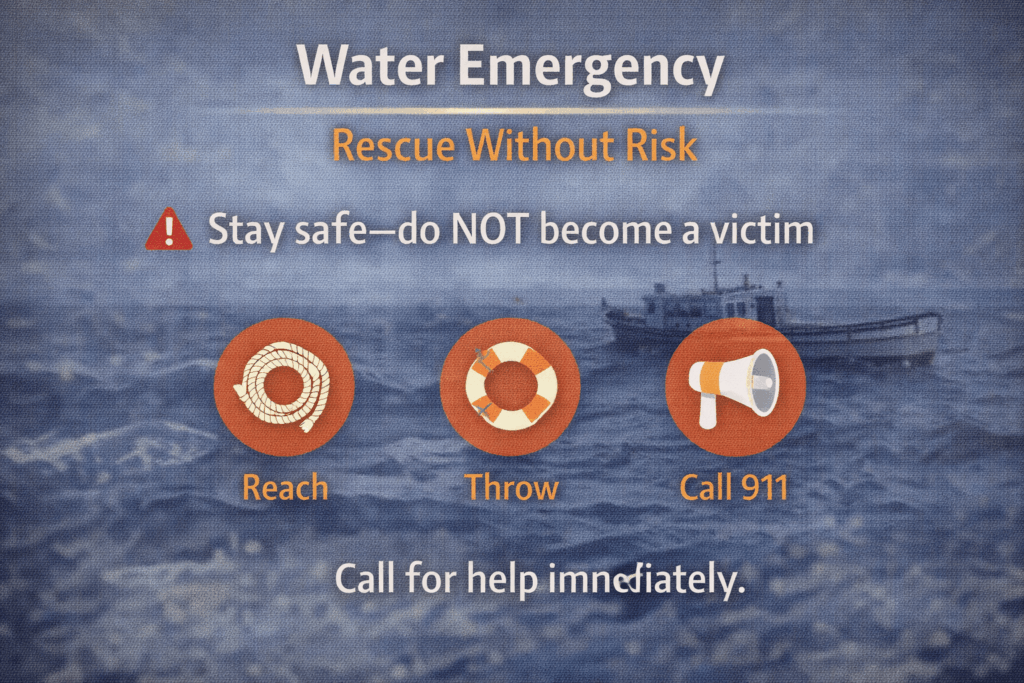 Water safety reach, throw, call 911
