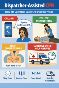 Dispatcher assisted CPR guide infographic
